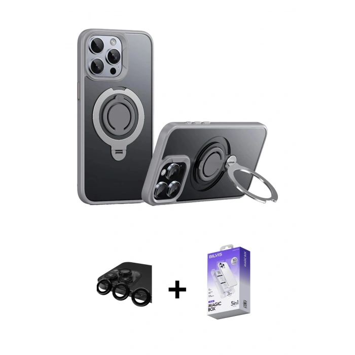 MARSİLYAN™- iPhone 15 Pro Kılıf Zirve Çizgi Prime - Siyah Bilvis 5in1 3D Magic Cam Ekran Koruyucu + Siyah Raze Metal Kamera Lens