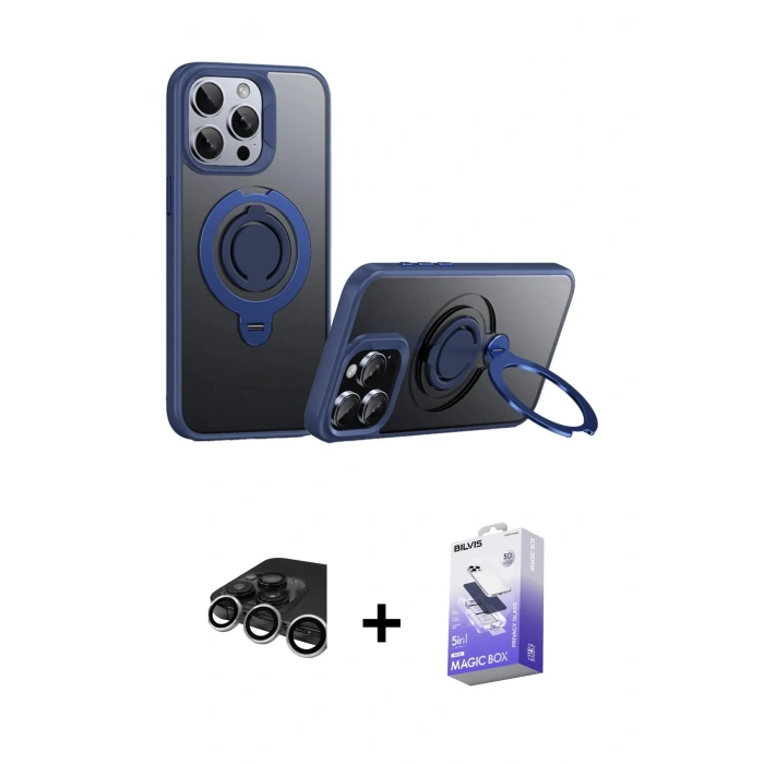 MARSİLYAN™- iPhone 15 Pro Kılıf Zirve Çizgi Prime - Siyah Bilvis 5in1 5D Magic Hayalet Cam Ekran Koruyucu + Raze Metal Kamera Lens - GS
