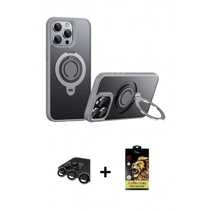 MARSİLYAN™- iPhone 15 Pro Kılıf Zirve Çizgi Prime - Siyah Buffer Cam Ekran Koruyucu + Raze Metal Kamera Lens - TMGI