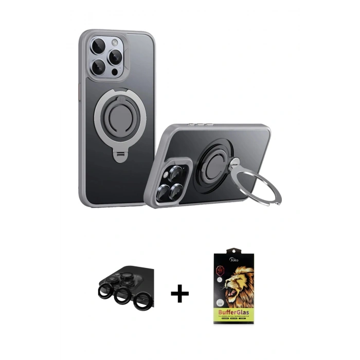 MARSİLYAN™- iPhone 15 Pro Kılıf Zirve Çizgi Prime - Siyah Buffer Cam Ekran Koruyucu + Raze Metal Kamera Lens - SH
