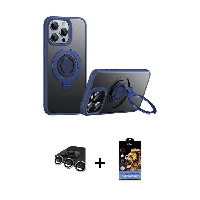 MARSİLYAN™- iPhone 15 Pro Kılıf Zirve Çizgi Prime - Siyah Buffer Hayalet Cam Ekran Koruyucu + Gümüş Raze Metal Kamera Lens