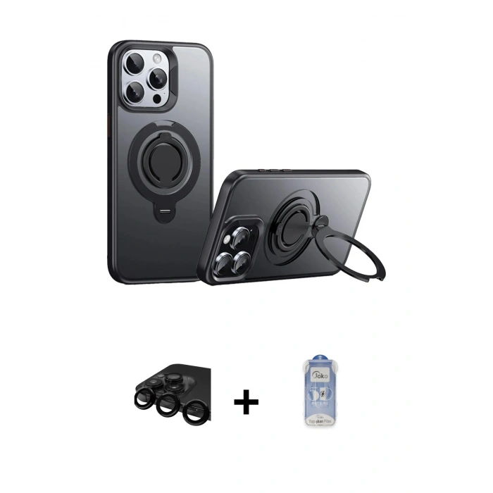 MARSİLYAN™- iPhone 15 Pro Kılıf Zirve Çizgi Prime - Siyah Joko Magic 5D Cam + Raze Metal Kamera Lens - SH
