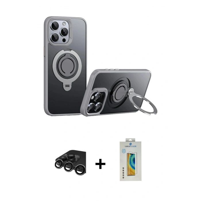 MARSİLYAN™- iPhone 15 Pro Kılıf Zirve Çizgi Prime - Siyah Polymer Nano Ekran Koruyucu + Raze Metal Kamera Lens - TMGI