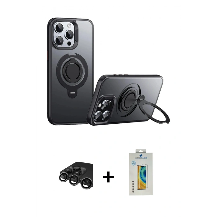 MARSİLYAN™- iPhone 15 Pro Kılıf Zirve Çizgi Prime - Siyah Polymer Nano Ekran Koruyucu + Raze Metal Kamera Lens - TMGI