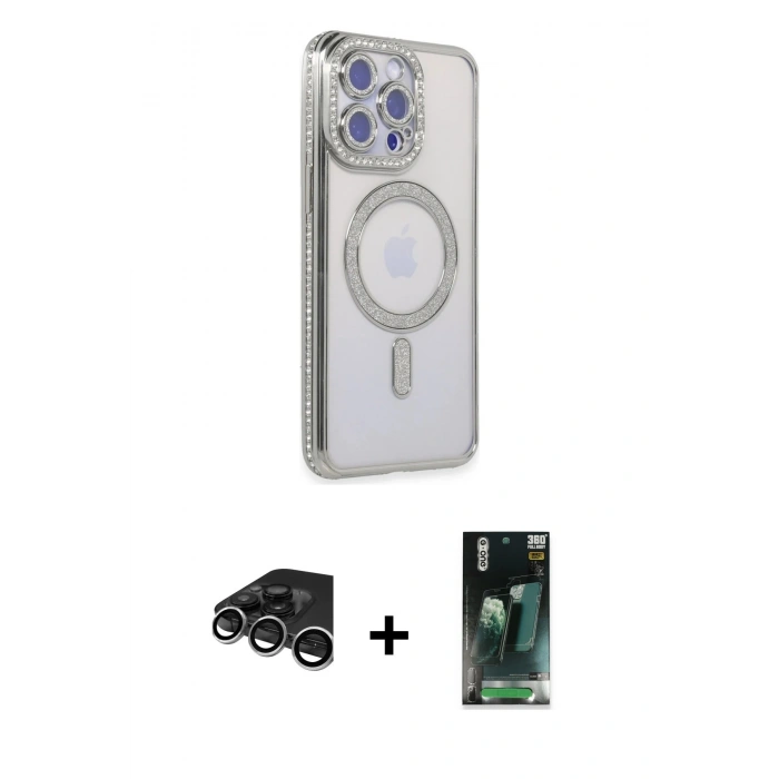 MARSİLYAN™- iPhone 15 Pro Kılıf Zirve Doku Prime - Şeffaf 360 Full Body Arka Koruyucu + Raze Metal Kamera Lens - GS
