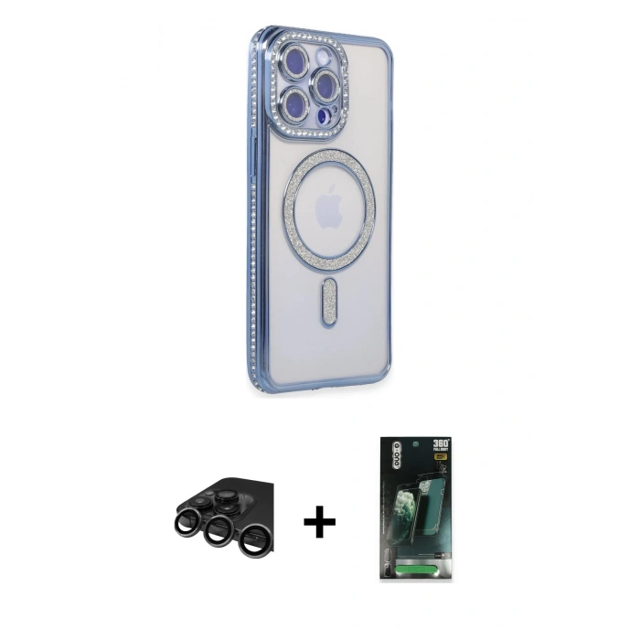 MARSİLYAN™- iPhone 15 Pro Kılıf Zirve Doku Prime - Şeffaf 360 Full Body Arka Koruyucu + Raze Metal Kamera Lens - TMGI