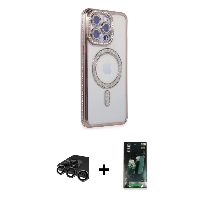 MARSİLYAN™- iPhone 15 Pro Kılıf Zirve Doku Prime - Şeffaf 360 Full Body Arka Koruyucu + Raze Metal Kamera Lens - TMGI
