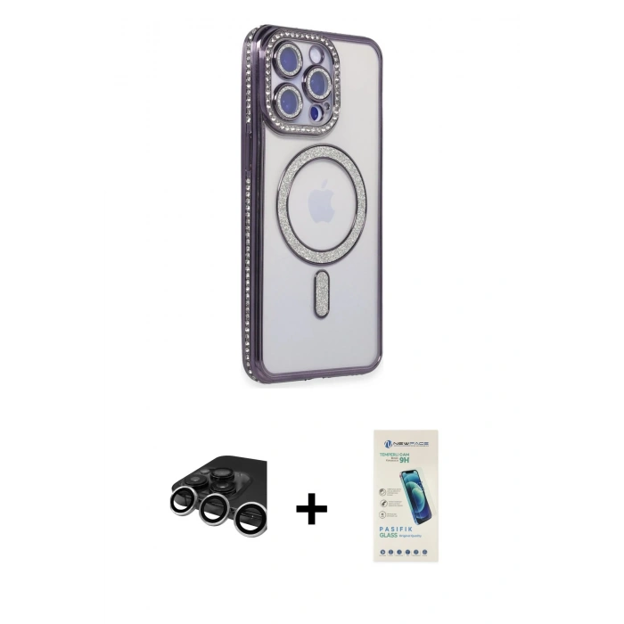 MARSİLYAN™- iPhone 15 Pro Kılıf Zirve Doku Prime - Şeffaf Pasifik Cam Ekran Koruyucu + Raze Metal Kamera Lens - GS