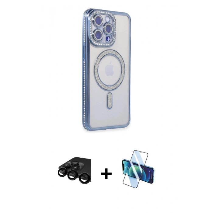 MARSİLYAN™- iPhone 15 Pro Kılıf Zirve Doku Prime - Siyah 3D Antistatik Cam Ekran Koruyucu + Raze Metal Kamera Lens - SH