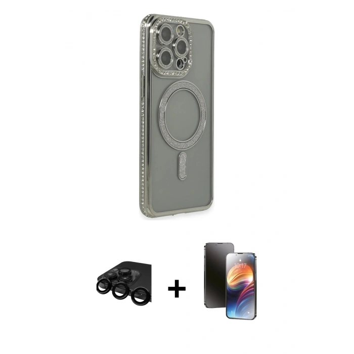 MARSİLYAN™- iPhone 15 Pro Kılıf Zirve Doku Prime - Siyah 3D Antistatik Mat Seramik Nano Ekran Koruyucu + Raze Metal Kamera Lens - SH