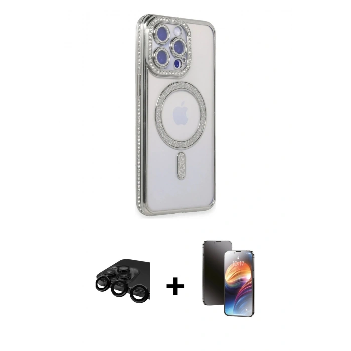 MARSİLYAN™- iPhone 15 Pro Kılıf Zirve Doku Prime - Siyah 3D Antistatik Mat Seramik Nano Ekran Koruyucu + Raze Metal Kamera Lens - SH