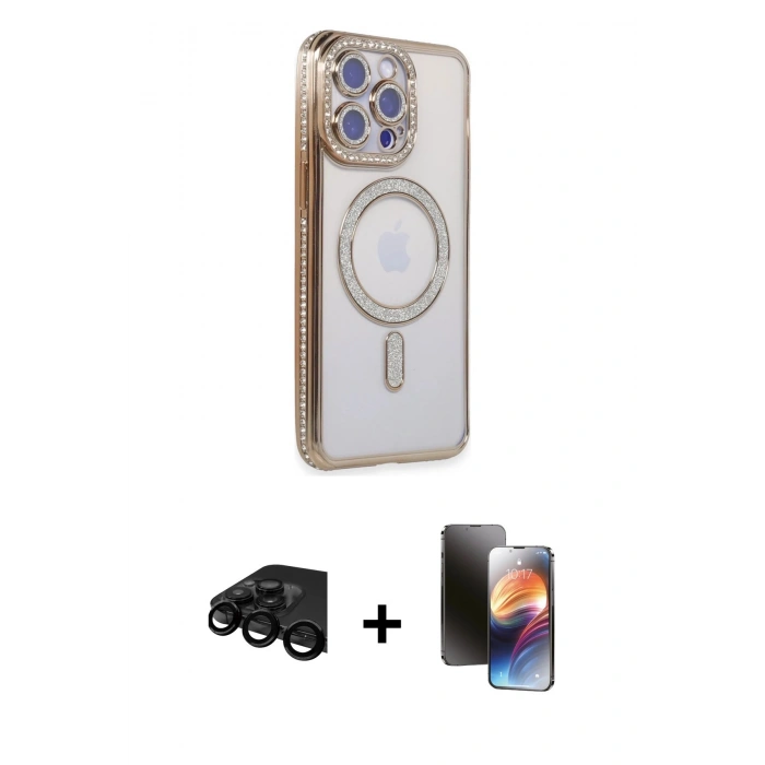 MARSİLYAN™- iPhone 15 Pro Kılıf Zirve Doku Prime - Siyah 3D Antistatik Mat Seramik Nano Ekran Koruyucu + Raze Metal Kamera Lens - SH
