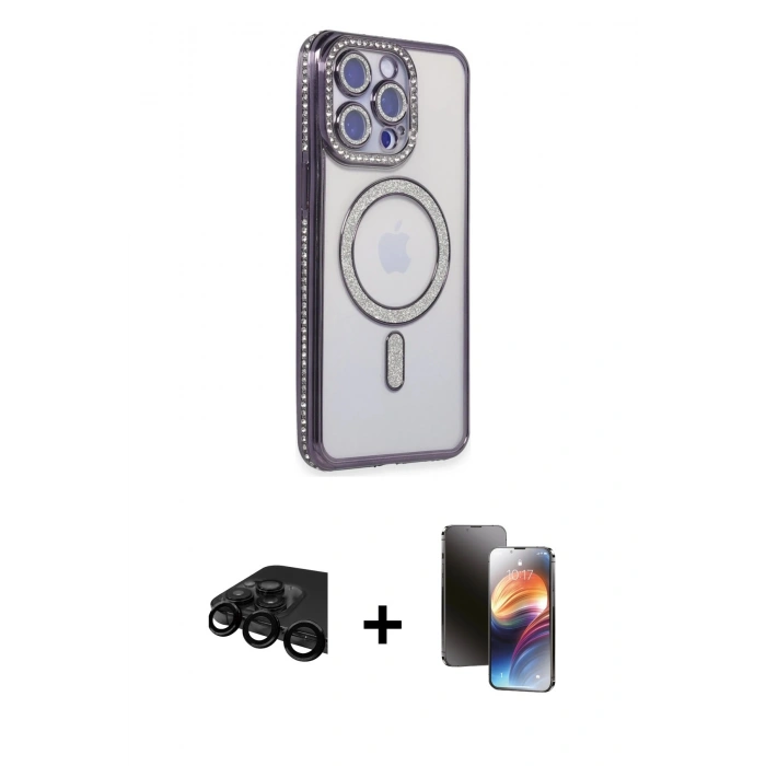 MARSİLYAN™- iPhone 15 Pro Kılıf Zirve Doku Prime - Siyah 3D Antistatik Mat Seramik Nano Ekran Koruyucu + Raze Metal Kamera Lens - SH