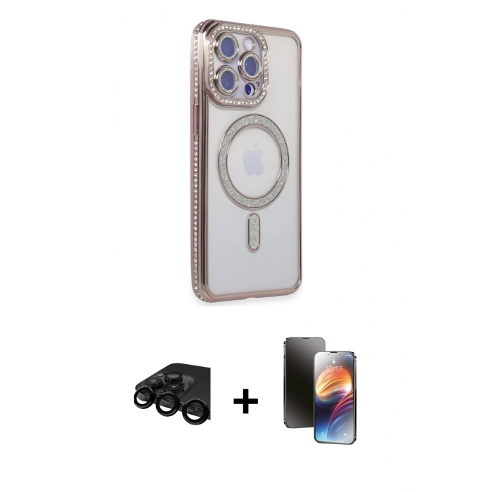 MARSİLYAN™- iPhone 15 Pro Kılıf Zirve Doku Prime - Siyah 3D Antistatik Mat Seramik Nano Ekran Koruyucu + Raze Metal Kamera Lens - SH