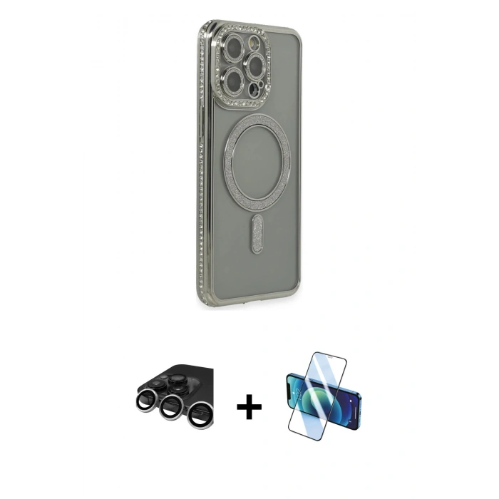 MARSİLYAN™- iPhone 15 Pro Kılıf Zirve Doku Prime - Siyah 3D Antistatik Seramik Nano Ekran Koruyucu + Raze Metal Kamera Lens - GS