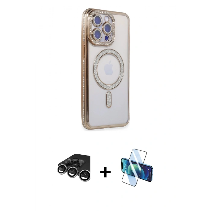 MARSİLYAN™- iPhone 15 Pro Kılıf Zirve Doku Prime - Siyah 3D Antistatik Seramik Nano Ekran Koruyucu + Raze Metal Kamera Lens - GS
