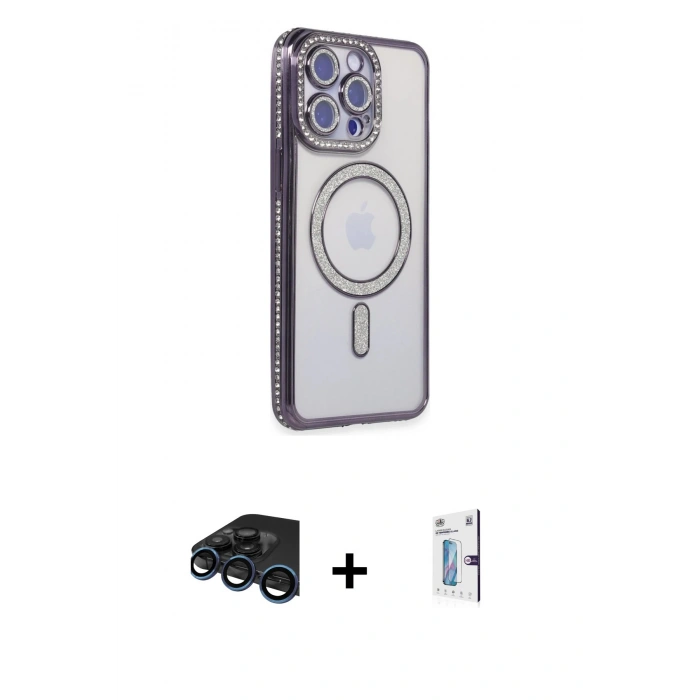 MARSİLYAN™- iPhone 15 Pro Kılıf Zirve Doku Prime - Siyah Bilvis 0.18mm Plus Cam Ekran Koruyucu + Raze Metal Kamera Lens - LT