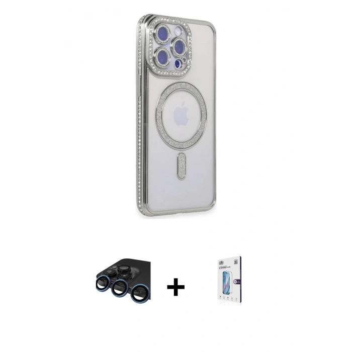 MARSİLYAN™- iPhone 15 Pro Kılıf Zirve Doku Prime - Siyah Bilvis 0.18mm Plus Cam Ekran Koruyucu + Raze Metal Kamera Lens - LT