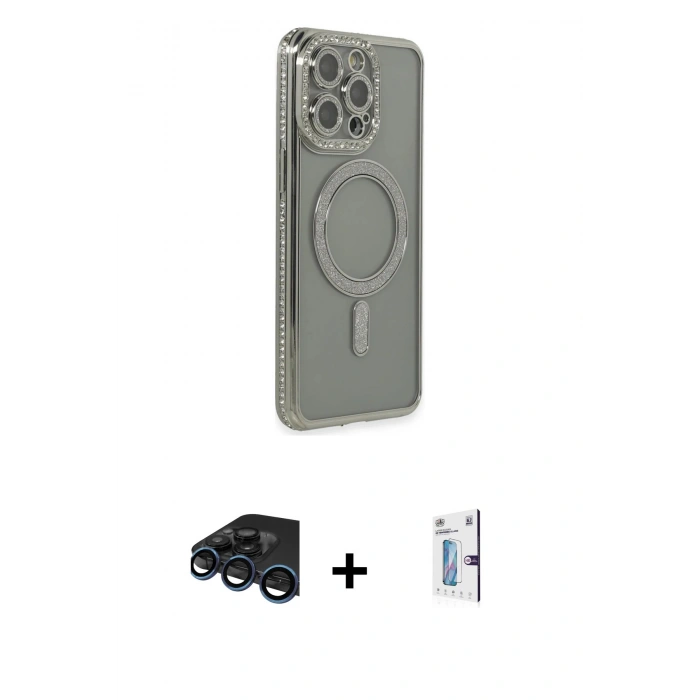 MARSİLYAN™- iPhone 15 Pro Kılıf Zirve Doku Prime - Siyah Bilvis 0.18mm Plus Cam Ekran Koruyucu + Raze Metal Kamera Lens - LT