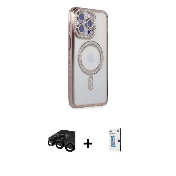 MARSİLYAN™- iPhone 15 Pro Kılıf Zirve Doku Prime - Siyah Bilvis 0.18mm Plus Cam Ekran Koruyucu + Raze Metal Kamera Lens - SH