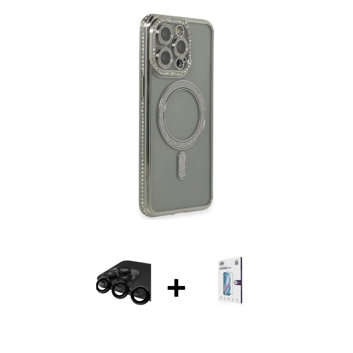 MARSİLYAN™- iPhone 15 Pro Kılıf Zirve Doku Prime - Siyah Bilvis 0.18mm Plus Cam Ekran Koruyucu + Raze Metal Kamera Lens - SH