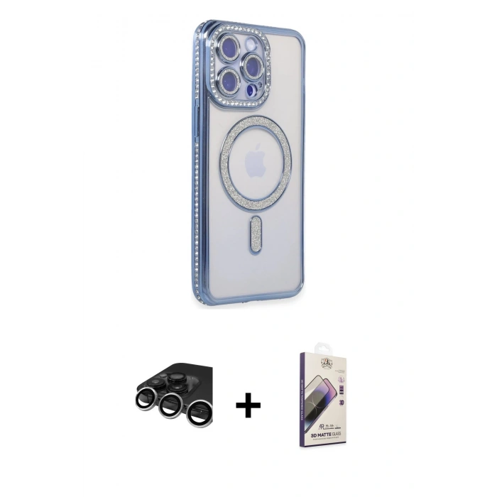 MARSİLYAN™- iPhone 15 Pro Kılıf Zirve Doku Prime - Siyah Bilvis 3D Mat Cam Ekran Koruyucu + Raze Metal Kamera Lens - GS