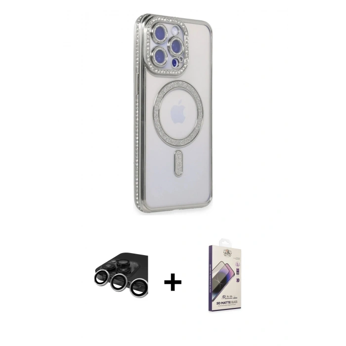 MARSİLYAN™- iPhone 15 Pro Kılıf Zirve Doku Prime - Siyah Bilvis 3D Mat Cam Ekran Koruyucu + Raze Metal Kamera Lens - GS