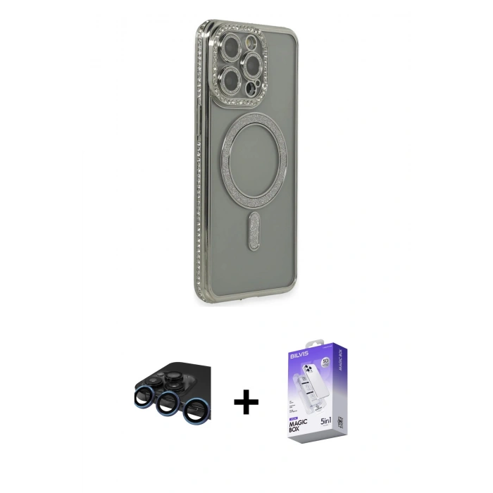 MARSİLYAN™- iPhone 15 Pro Kılıf Zirve Doku Prime - Siyah Bilvis 5in1 3D Magic Cam Ekran Koruyucu + Raze Metal Kamera Lens - LT