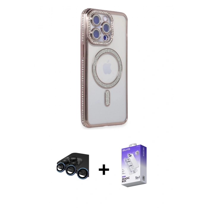 MARSİLYAN™- iPhone 15 Pro Kılıf Zirve Doku Prime - Siyah Bilvis 5in1 3D Magic Cam Ekran Koruyucu + Raze Metal Kamera Lens - LT