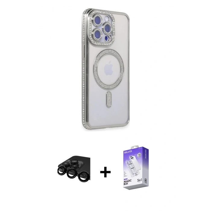MARSİLYAN™- iPhone 15 Pro Kılıf Zirve Doku Prime - Siyah Bilvis 5in1 3D Magic Cam Ekran Koruyucu + Raze Metal Kamera Lens - SH