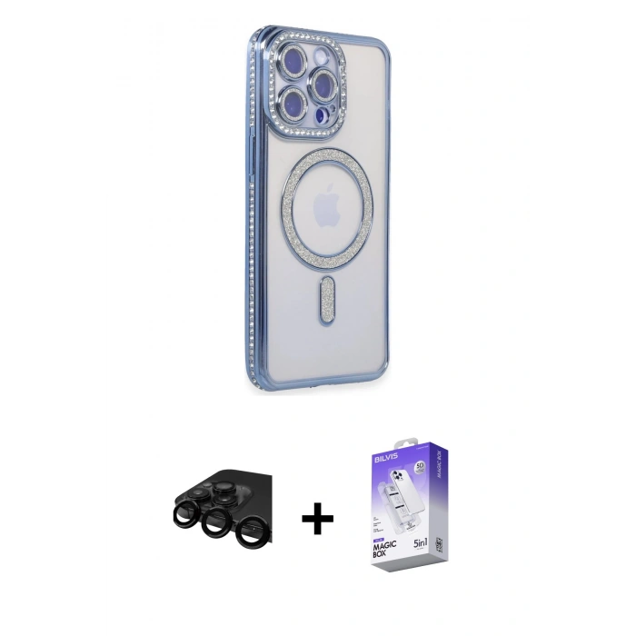 MARSİLYAN™- iPhone 15 Pro Kılıf Zirve Doku Prime - Siyah Bilvis 5in1 3D Magic Cam Ekran Koruyucu + Raze Metal Kamera Lens - SH