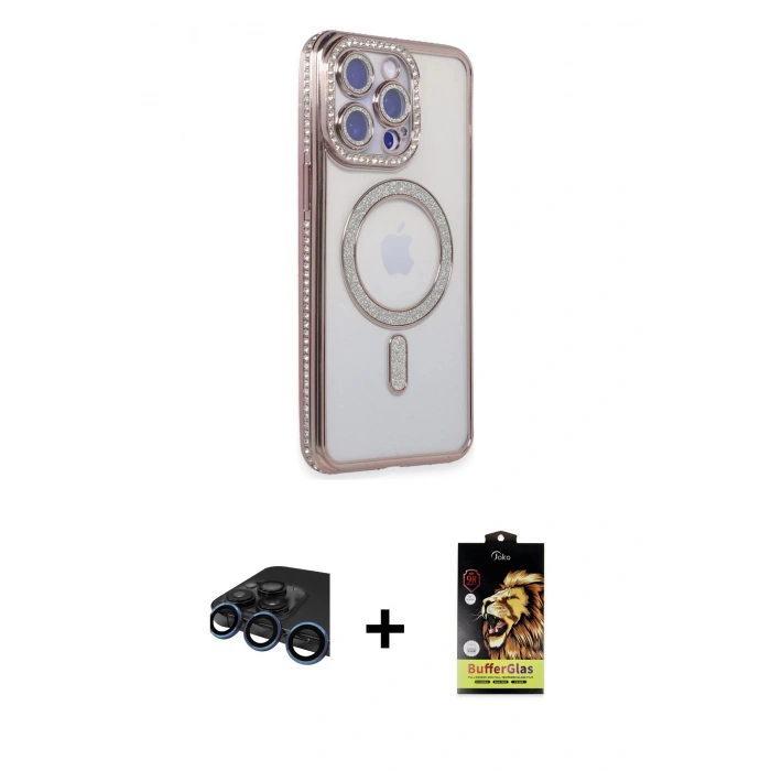 MARSİLYAN™- iPhone 15 Pro Kılıf Zirve Doku Prime - Siyah Buffer Cam Ekran Koruyucu + Raze Metal Kamera Lens - LT