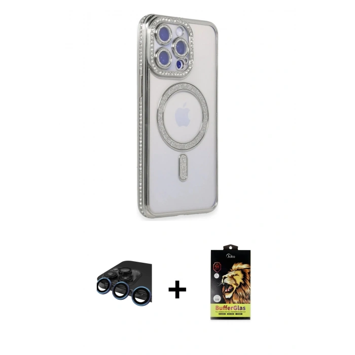 MARSİLYAN™- iPhone 15 Pro Kılıf Zirve Doku Prime - Siyah Buffer Cam Ekran Koruyucu + Raze Metal Kamera Lens - LT