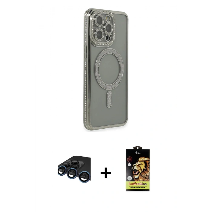 MARSİLYAN™- iPhone 15 Pro Kılıf Zirve Doku Prime - Siyah Buffer Cam Ekran Koruyucu + Raze Metal Kamera Lens - LT