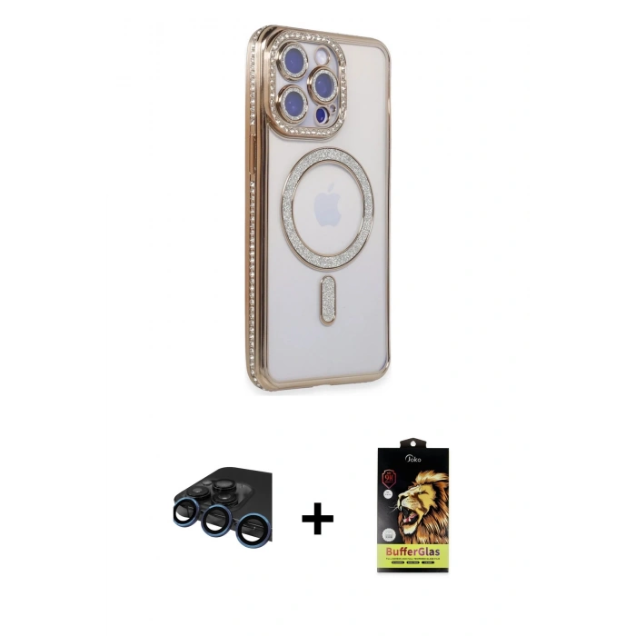 MARSİLYAN™- iPhone 15 Pro Kılıf Zirve Doku Prime - Siyah Buffer Cam Ekran Koruyucu + Raze Metal Kamera Lens - LT