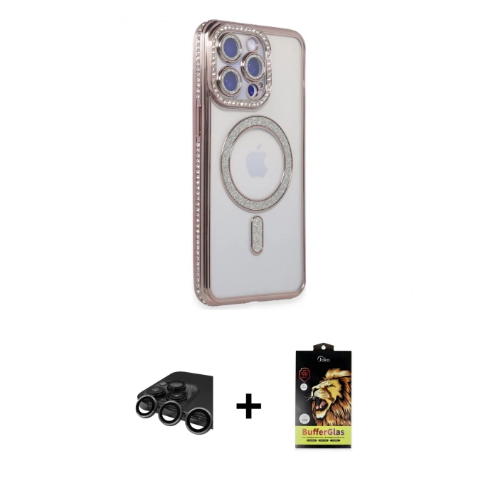 MARSİLYAN™- iPhone 15 Pro Kılıf Zirve Doku Prime - Siyah Buffer Cam Ekran Koruyucu + Raze Metal Kamera Lens - TMGI