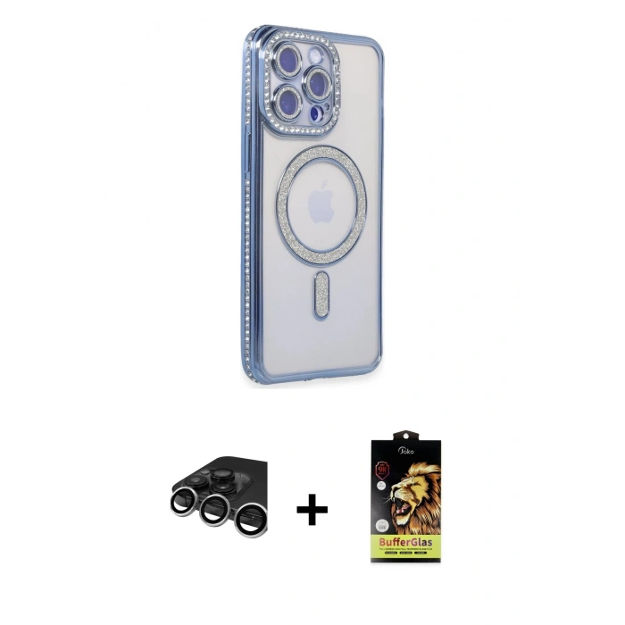 MARSİLYAN™- iPhone 15 Pro Kılıf Zirve Doku Prime - Siyah Buffer Cam Ekran Koruyucu + Raze Metal Kamera Lens - GS