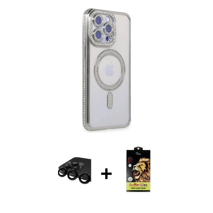 MARSİLYAN™- iPhone 15 Pro Kılıf Zirve Doku Prime - Siyah Buffer Cam Ekran Koruyucu + Raze Metal Kamera Lens - SH