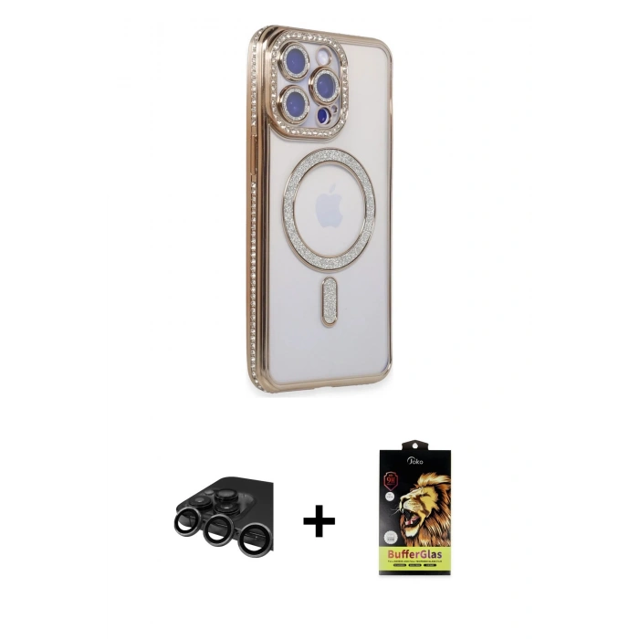 MARSİLYAN™- iPhone 15 Pro Kılıf Zirve Doku Prime - Siyah Buffer Cam Ekran Koruyucu + Raze Metal Kamera Lens - TMGI