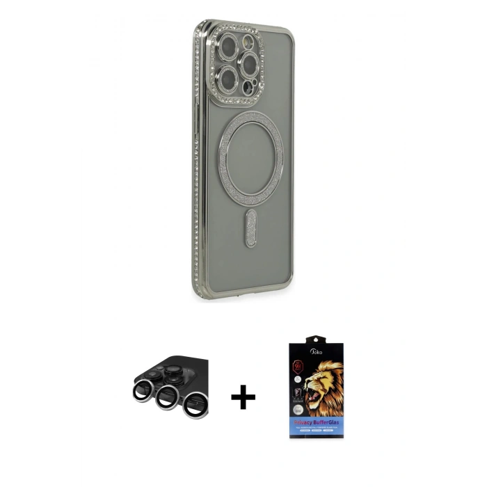 MARSİLYAN™- iPhone 15 Pro Kılıf Zirve Doku Prime - Siyah Buffer Hayalet Cam Ekran Koruyucu + Raze Metal Kamera Lens - GS
