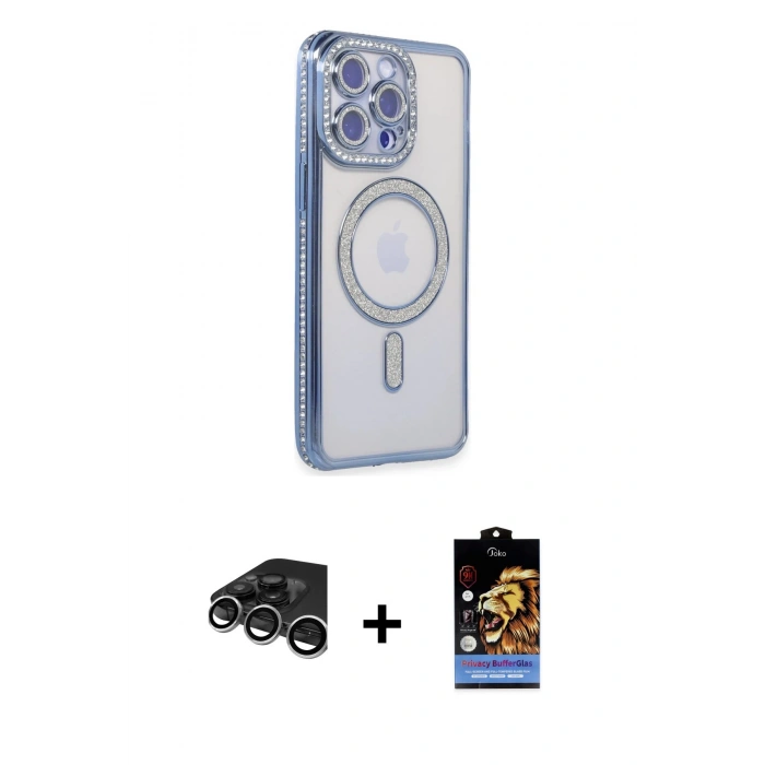 MARSİLYAN™- iPhone 15 Pro Kılıf Zirve Doku Prime - Siyah Buffer Hayalet Cam Ekran Koruyucu + Raze Metal Kamera Lens - GS