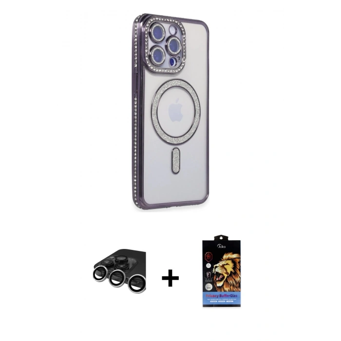 MARSİLYAN™- iPhone 15 Pro Kılıf Zirve Doku Prime - Siyah Buffer Hayalet Cam Ekran Koruyucu + Raze Metal Kamera Lens - GS