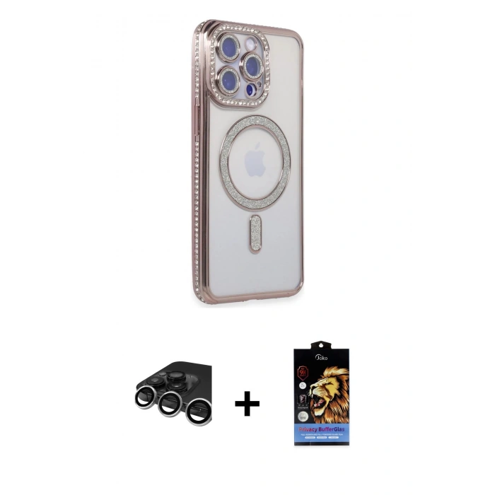 MARSİLYAN™- iPhone 15 Pro Kılıf Zirve Doku Prime - Siyah Buffer Hayalet Cam Ekran Koruyucu + Raze Metal Kamera Lens - GS