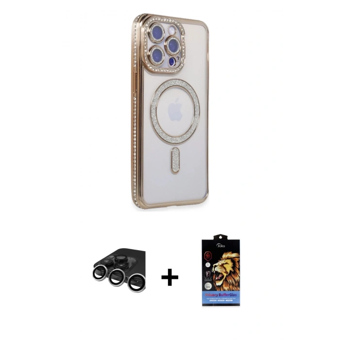 MARSİLYAN™- iPhone 15 Pro Kılıf Zirve Doku Prime - Siyah Buffer Hayalet Cam Ekran Koruyucu + Raze Metal Kamera Lens - GS