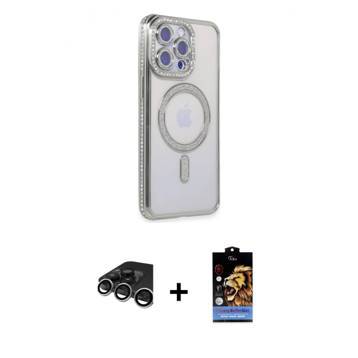 MARSİLYAN™- iPhone 15 Pro Kılıf Zirve Doku Prime - Siyah Buffer Hayalet Cam Ekran Koruyucu + Raze Metal Kamera Lens - GS