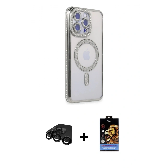 MARSİLYAN™- iPhone 15 Pro Kılıf Zirve Doku Prime - Siyah Buffer Hayalet Cam Ekran Koruyucu + Raze Metal Kamera Lens - SH