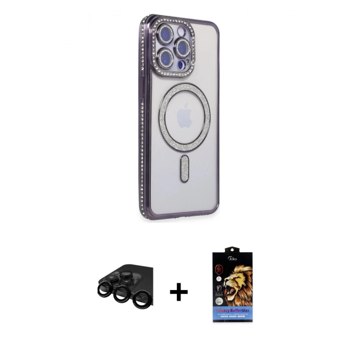 MARSİLYAN™- iPhone 15 Pro Kılıf Zirve Doku Prime - Siyah Buffer Hayalet Cam Ekran Koruyucu + Raze Metal Kamera Lens - SH