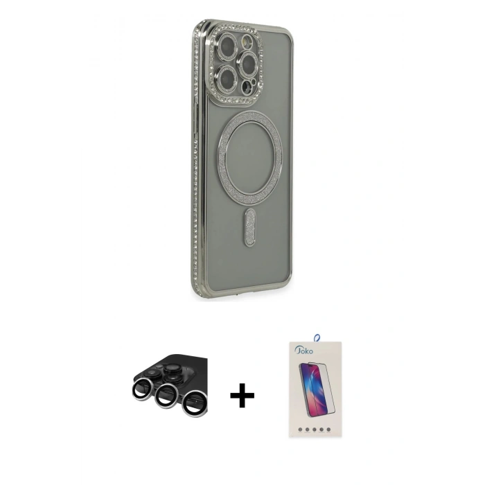 MARSİLYAN™- iPhone 15 Pro Kılıf Zirve Doku Prime - Siyah Joko 5D Cam + Raze Metal Kamera Lens - GS