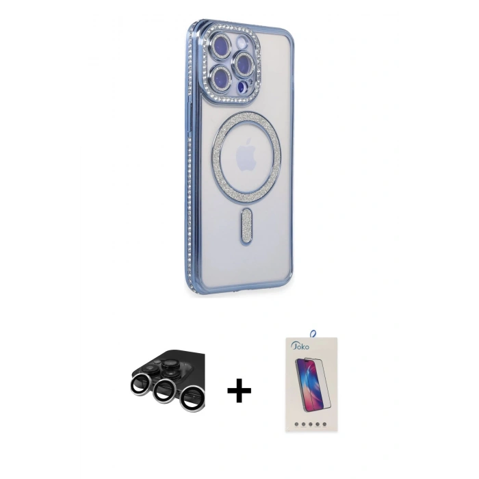 MARSİLYAN™- iPhone 15 Pro Kılıf Zirve Doku Prime - Siyah Joko 5D Cam + Raze Metal Kamera Lens - GS