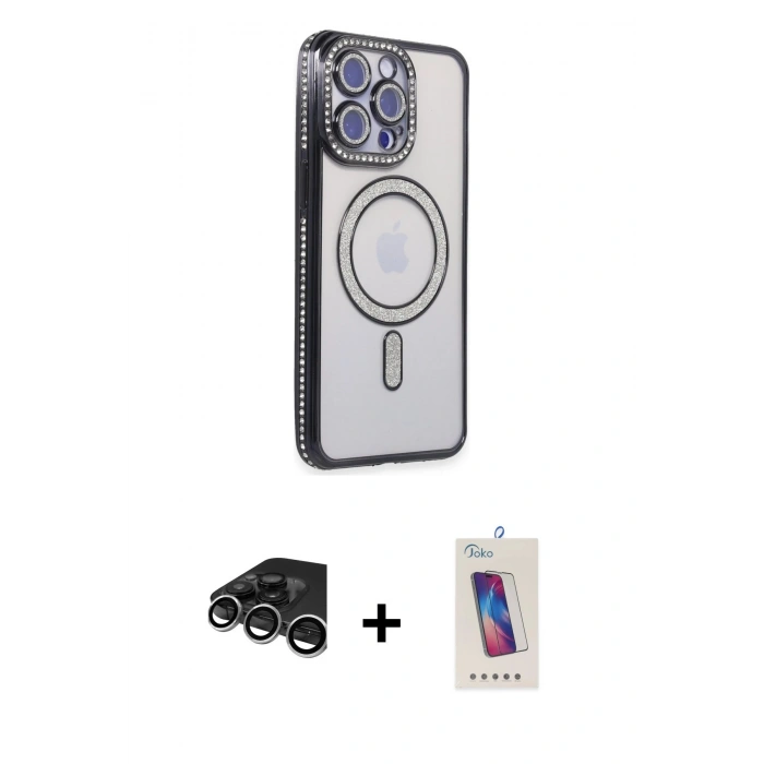 MARSİLYAN™- iPhone 15 Pro Kılıf Zirve Doku Prime - Siyah Joko 5D Cam + Raze Metal Kamera Lens - GS